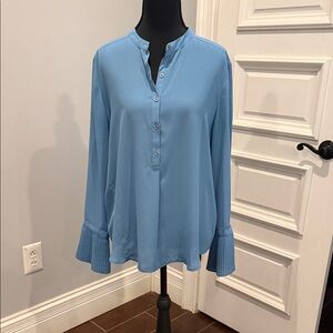 Ann Taylor Factory Sky Blue Pleated Cuff Blouse